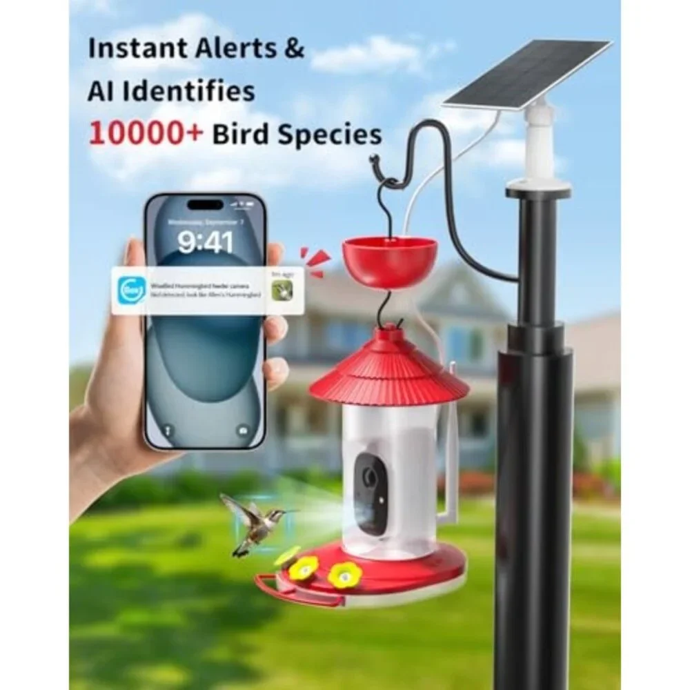 Smart Hummingbird Feeder with Camera Solar Powered for Outdoors IP66 Waterproof